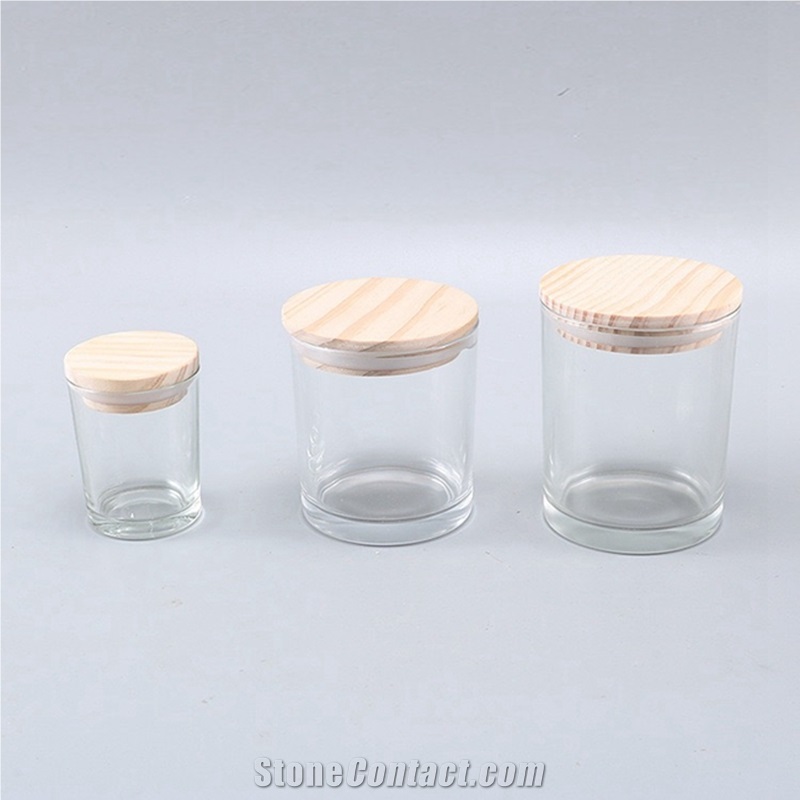 Glass Candle Jars with Logo Wooden Lids from China 