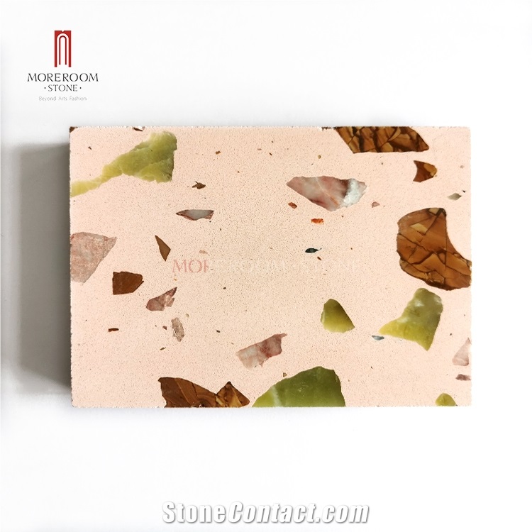Pink Natural Stone Chips Terrazzo Tiles