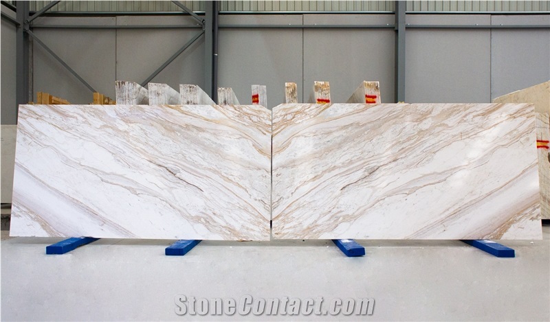 Volakas Gold Marble Slabs, 2cm, Bookmatched Slabs