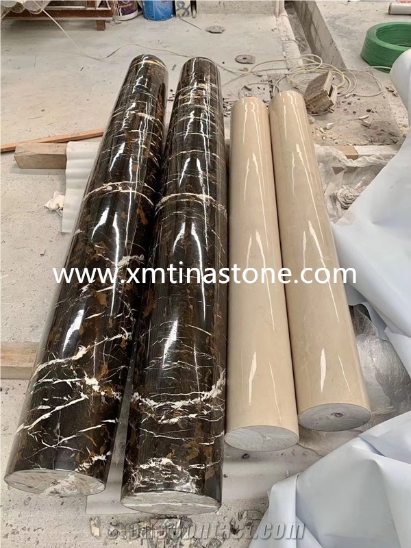 Beige Color Marble Column Yellow Color Stone