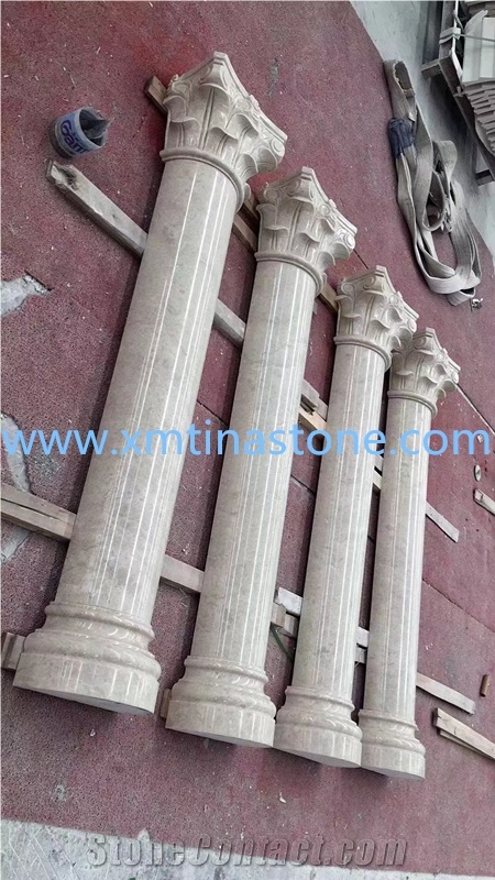 Beige Marble Column Natural Stone Pillar