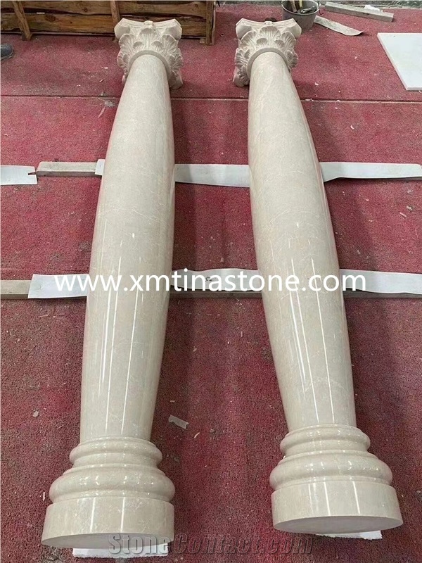 Beige Marble Column Natural Stone Pillar