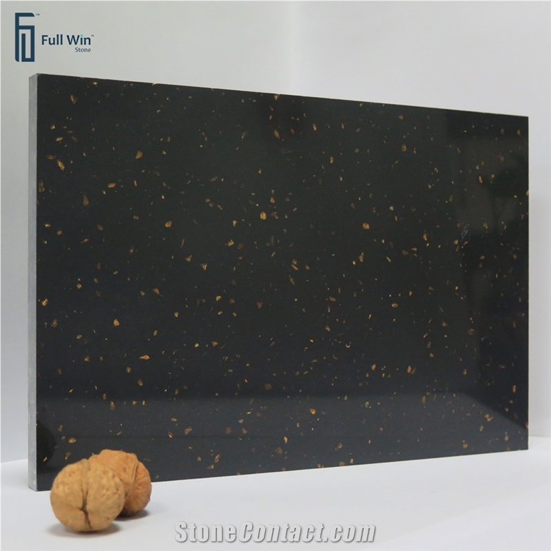 Black Color With Gold Galaxy Artificial Granite Slabs