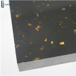 Black Color With Gold Galaxy Artificial Granite Slabs