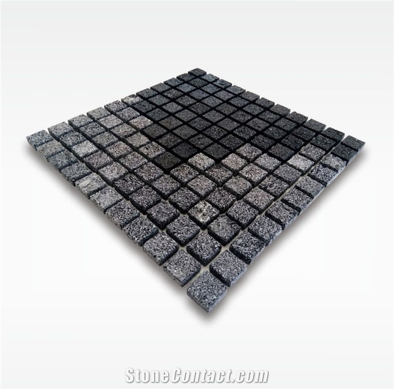 Black Lava Stone Pool Mosaic Tile - 2,5x2,5cm - Wet