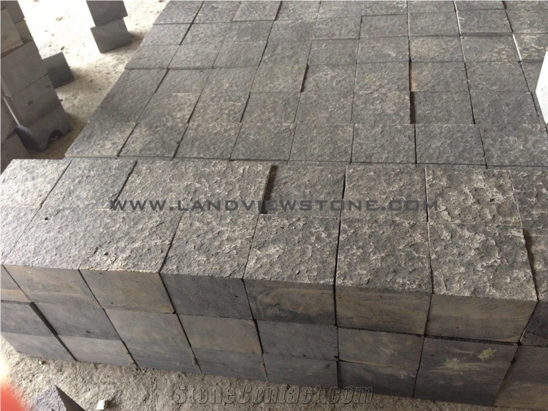 Black Basalt Flamed Cobble Stone Paving Cube