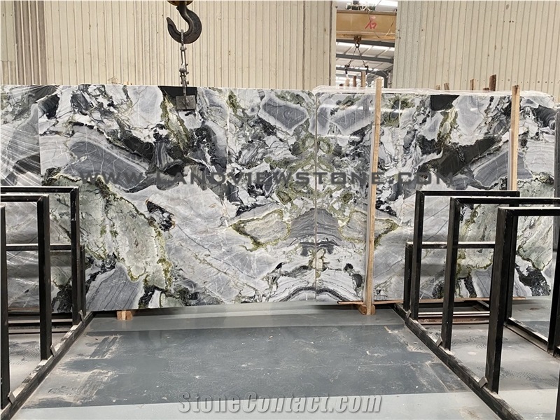 Ice Green Bookmatched Polished Slabs, White Beauty