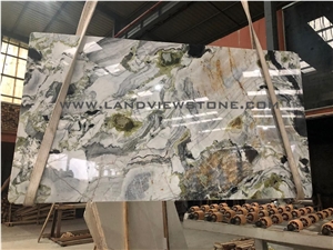 White Beauty Ice Green Marble Slab Bookmatched