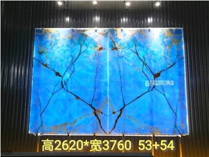 Blue Crystal Onyx Wall Paving Tiles Slab Azul Jade