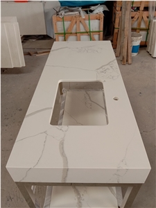 Engineered White Quartz Countertop for Kitchen