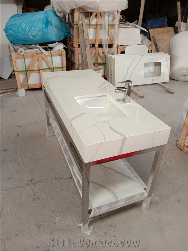 Engineered White Quartz Countertop for Kitchen
