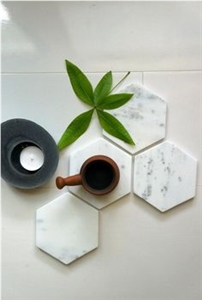 Carrara White Marble for Tea Coaster Trays Sets