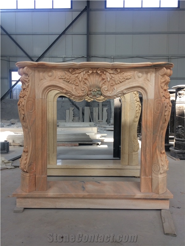 Carved Pillars Fireplace in White Marble for Sale