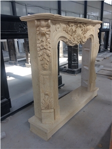 Carved Pillars Fireplace in White Marble for Sale