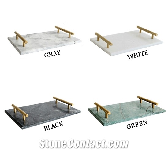 Green Quartzite Marble Tray with Gold Handles