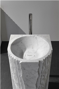 Hand Washing White Carrara Marble Basin Sinks