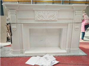 Handcarved Natural Cream Marfil Marble Fireplace