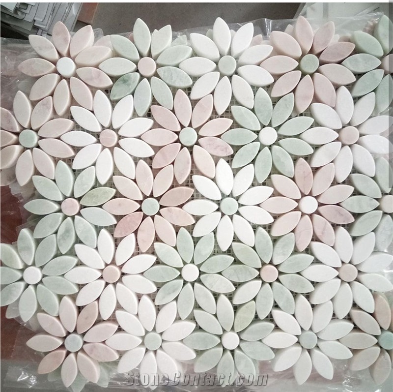 Multicolor Natural Marble Daisy Mosaic Wall Tiles