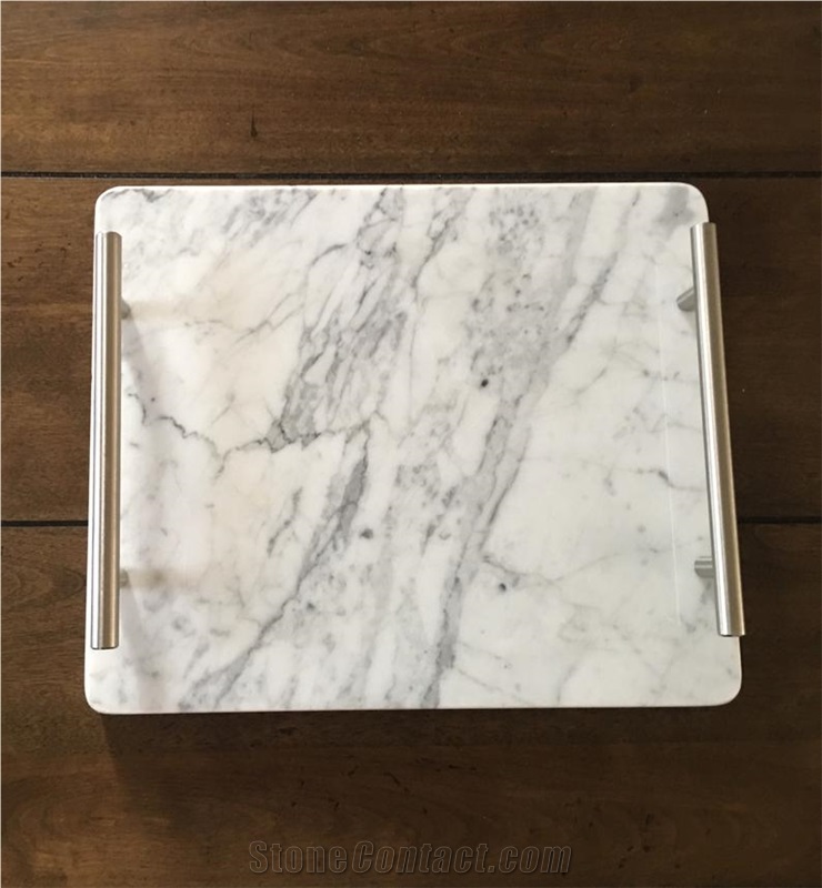 Natural White Carrara Marble Tray Gold Handles