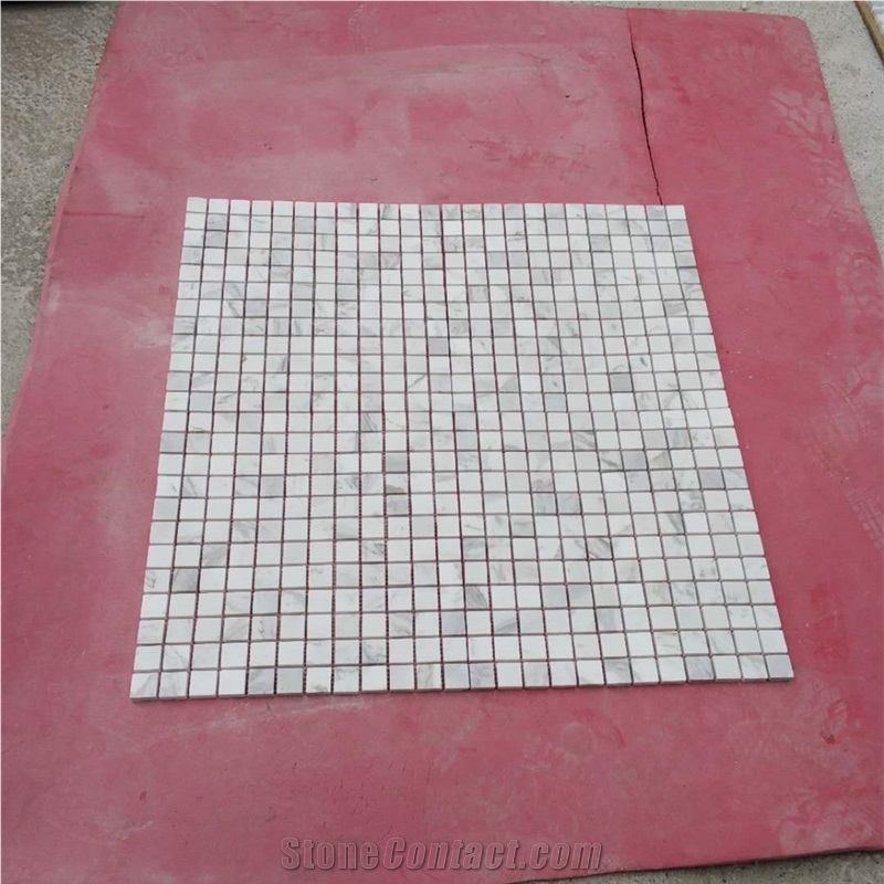 Volakas White Marble Square Mosaic Kitchen Tile