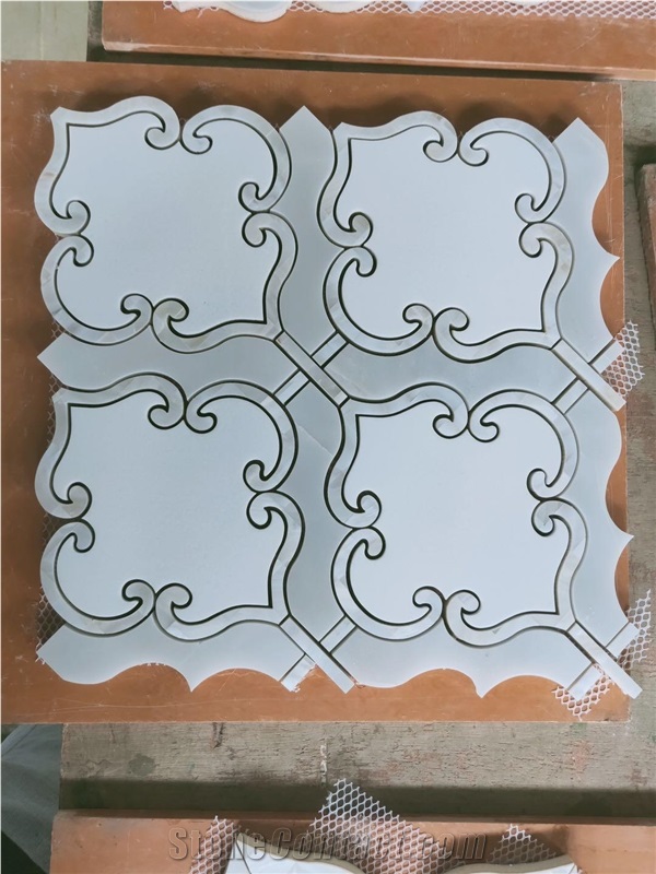 White Marble Mosaic Pattern Tiles Metal Waterjet