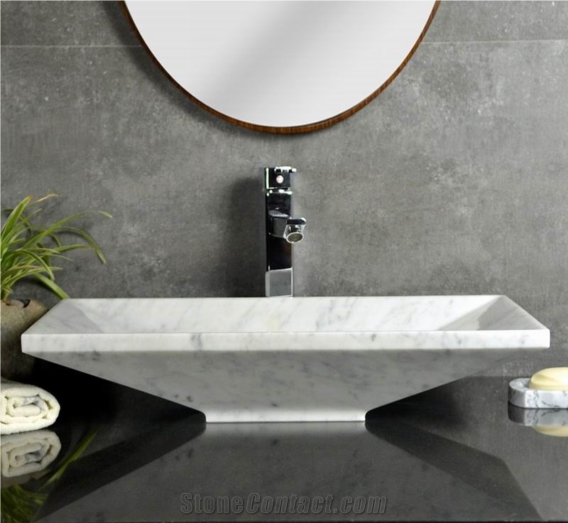 Rectangle Carrara White Marble Wash Basin Sink