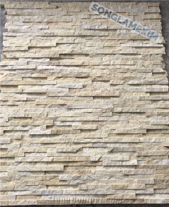 Yellow Marble Glued Wall Cladding Panel - Stone Veneer 10 Lines