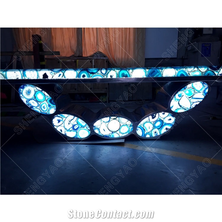 Custom Backlit Blue Agate Table Countertop