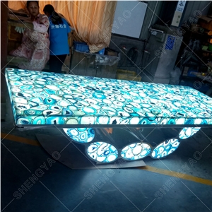 Custom Backlit Blue Agate Table Countertop