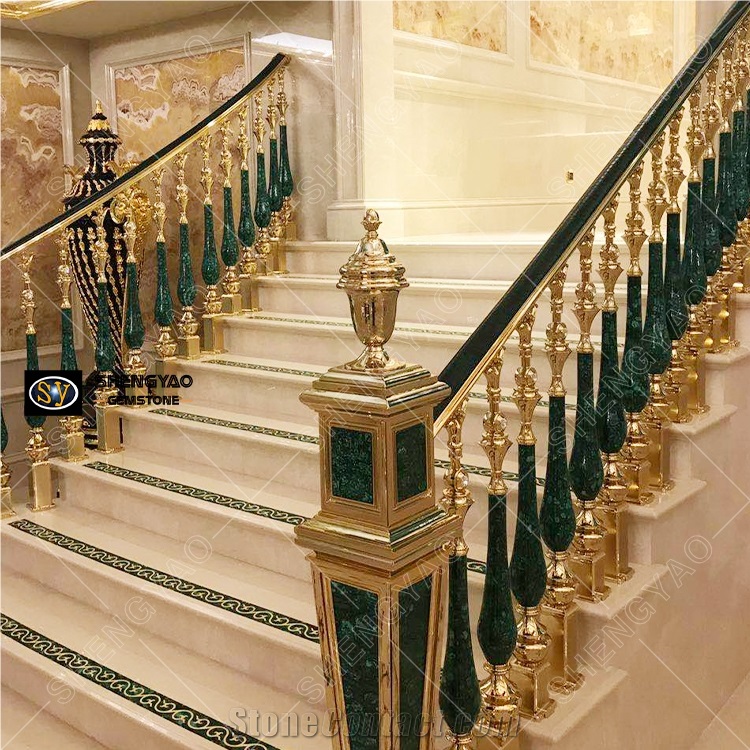 Luxury Malachite Green Stair Handrail Custom
