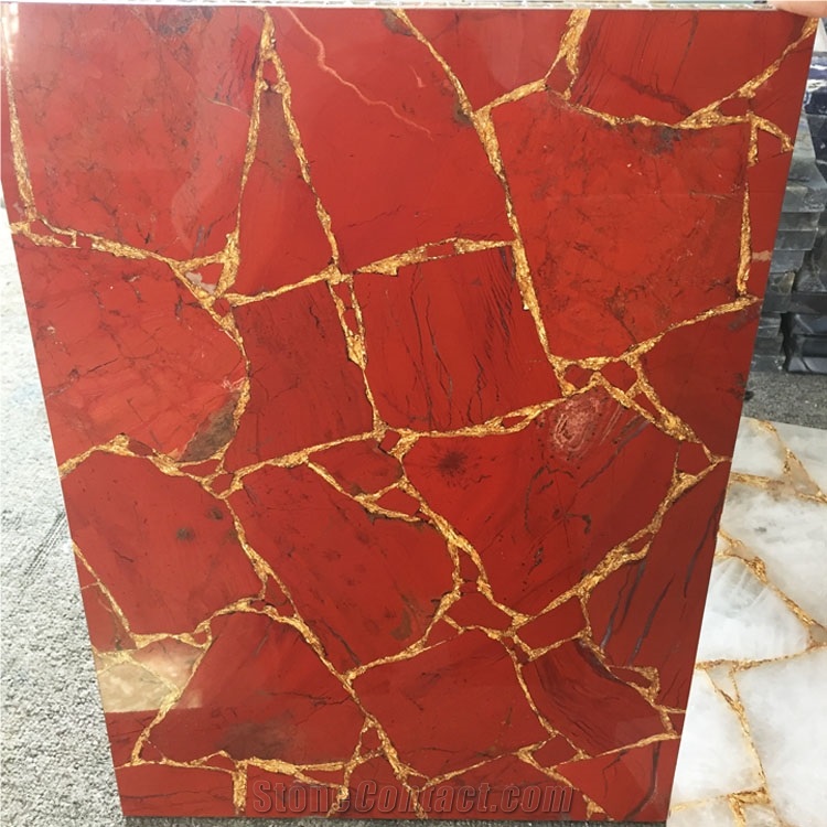 Luxury Red Semi Precious Stone Slab