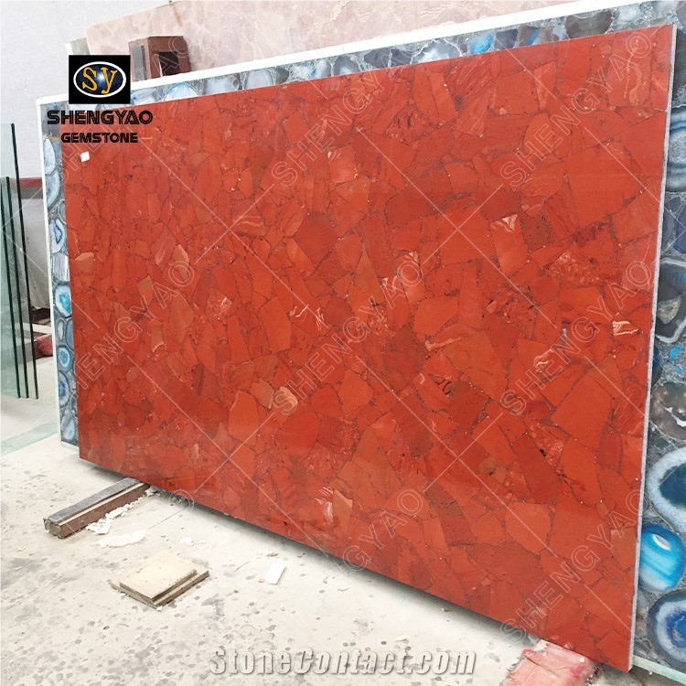 Red Semi Precocious Stone Slab Custom