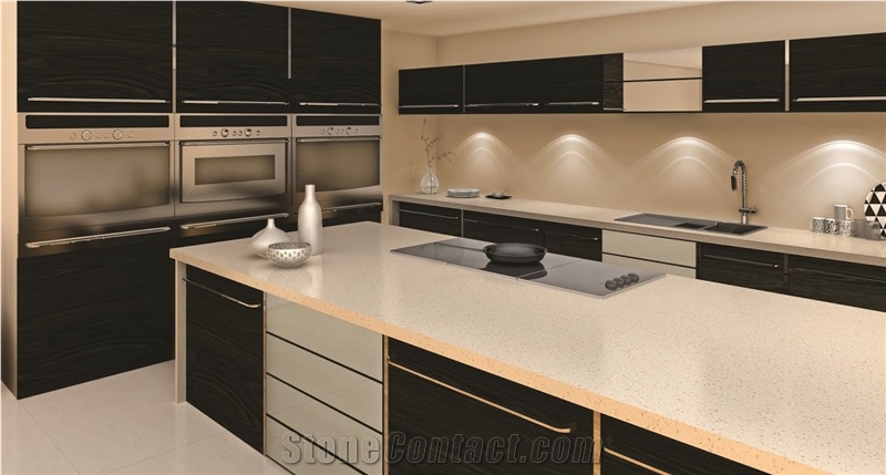 Monochromatic Quartz Stone Kitchen Countertop