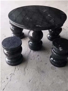 Antique Polish Stone Garden Table Set Round Chairs