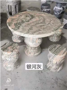 Antique Polish Stone Garden Table Set Round Chairs