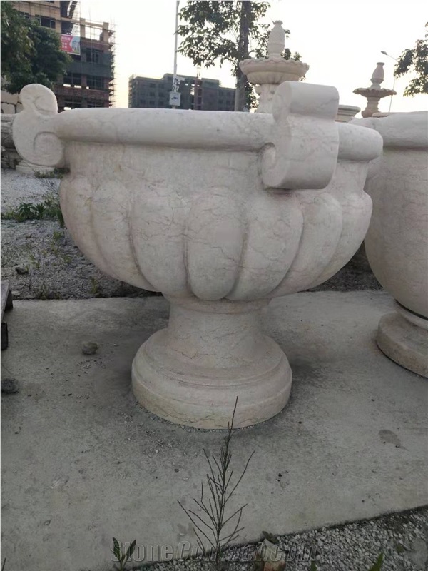 Beige Marble Garden Outdoor Pots Flower Plant Vase