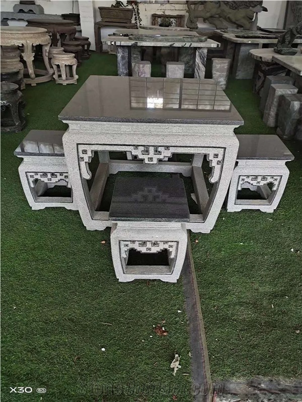Black Granite Stone Polished Square Table Sets