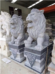 China Lion Stone Carving Guardian Lions Sculpture