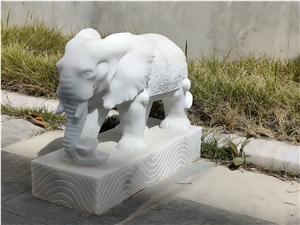 China White Marble Outdoor Animal Elephant Statues