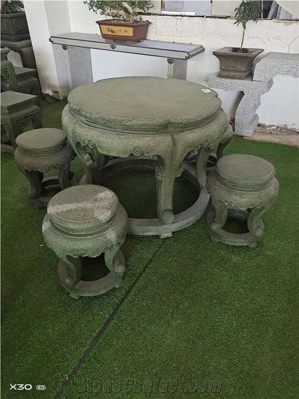 Garden Stone Carving Round Table Set Granite Bench