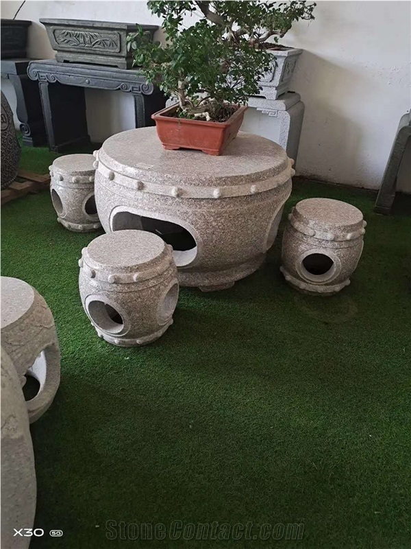Garden Stone Carving Round Table Set Granite Bench