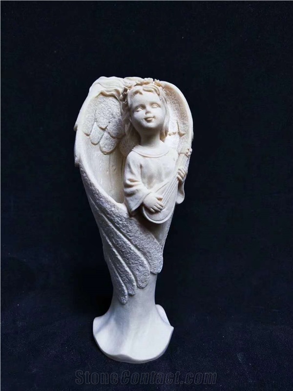 Garden White Marble Music Angel Bady Sculpture