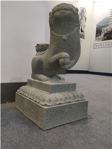 Natural Stone Temple Guardian Lions Sculpture