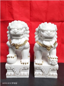 Natural White Lion Garden Marble Stone Statues
