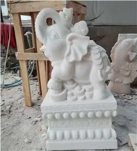 Pure White Marble Elephant Sculpture Animal Statue