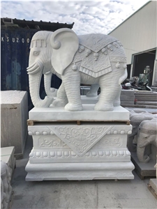 Pure White Marble Hotel Garden Elephants Sculpture