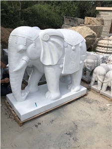 Pure White Marble Hotel Garden Elephants Sculpture