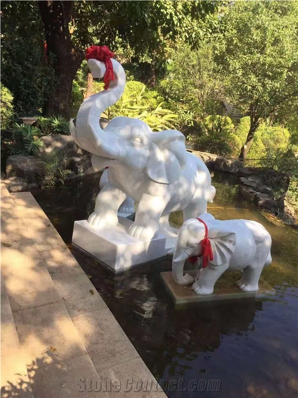 White Marble Elephant Animal Landscape Statues