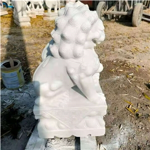 White Marble Garden Lion Sculpture Street Statues