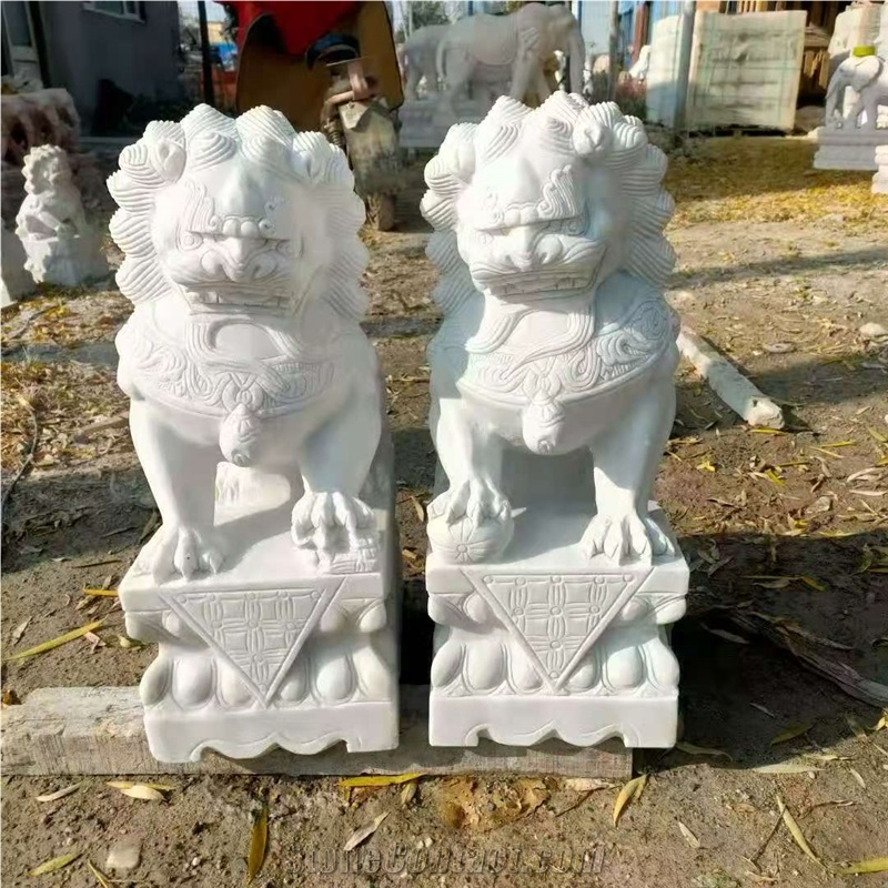 White Marble Garden Lion Sculpture Street Statues